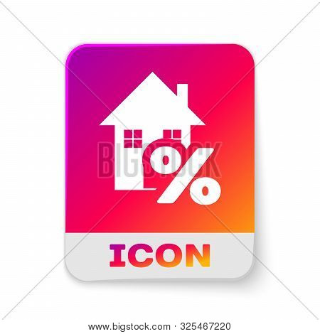 White House With Percant Discount Tag Icon Isolated On White Background. House Percentage Sign Price