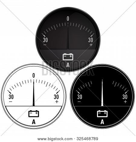 Ampermeter Set. Auto Accumulator Charging. Vector Isolated On White Background.