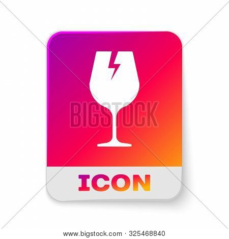 White Fragile Broken Glass Symbol For Delivery Boxes Icon Isolated On White Background. Rectangle Co