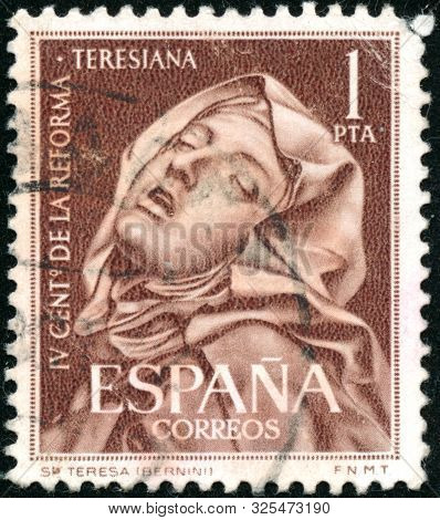 Poltava, Ukraine - September 23, 2019. Vintage Stamp Printed In In Spain 1962 Shows 400th Anniversar