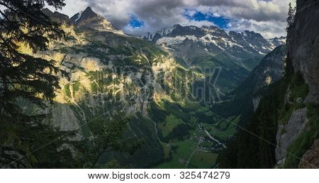 Panorama of Lauterbrunnen valley in the Bernese Alps, Switzerland.