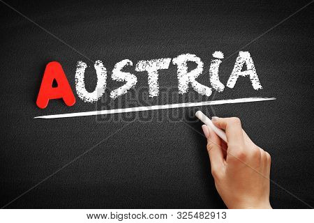 Austria Text On Blackboard, Travel Concept Background