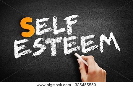 Self Esteem Text On Blackboard, Business Concept Background
