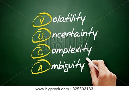 Vuca - Volatility, Uncertainty, Complexity, Ambiguity Acronym, Business Concept On Blackboard