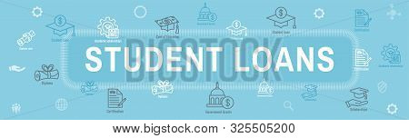 Student Loans Icon Set And Graduation Web Header Banner