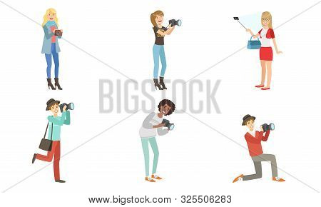 People Take Selfies. Set Of Vector Illustrations.