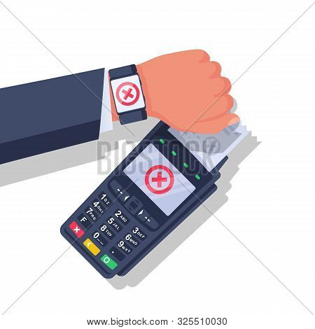 Rejected Payment Smart Watch. Nfc Concept. Cashless Payment Smart Clock. Contactless Terminal. Moder