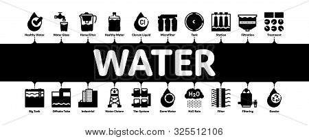 Water Treatment Minimal Infographic Web Banner Vector. Filter And Cleaning System Water Treatment El
