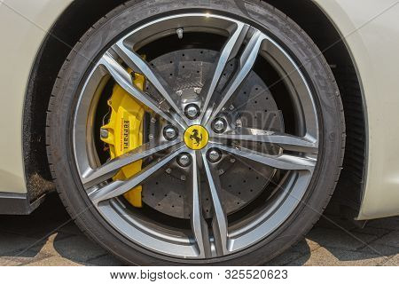 Ferrari Logo On The Wheel Of A Car