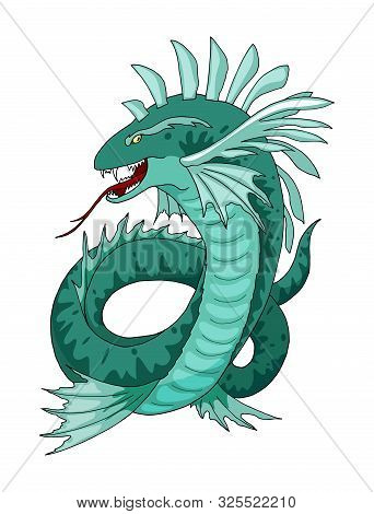 Cartoon Sea Serpent Creature Character. Vector Clip Art Illustration