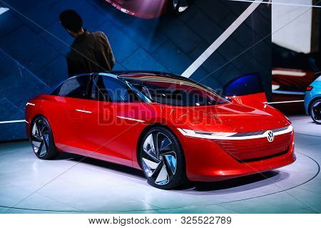 Frankfurt Am Main, Germany  September 17, 2019: Electric Sedan Volkswagen I.d.vizzion Presented At T