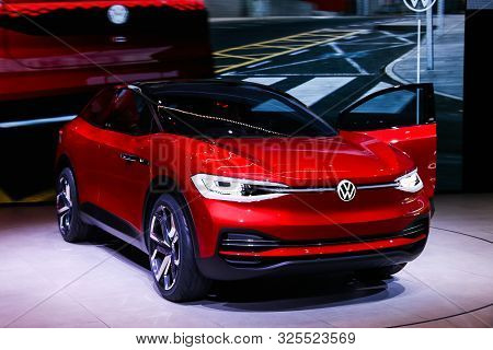 Frankfurt Am Main, Germany  September 17, 2019: Electric Crossover Volkswagen I.d.crozz Presented At