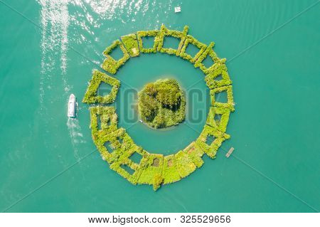 aerial view of a small island named 