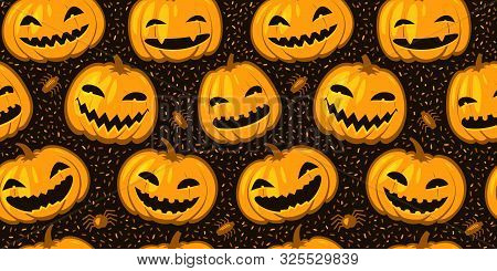 Halloween Party Seamless Background. Pattern Pumpkins Vector Illustration