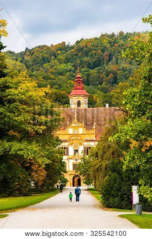 View At Eggenberg Palace In Autumn Tourist Spot, Famous Travel Destination In Styria.