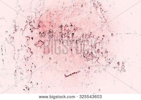Vintage Pink Background. Rough Painted Wall Of Fiesta Color. Imperfect Plane Of Rosy Colored. Uneven