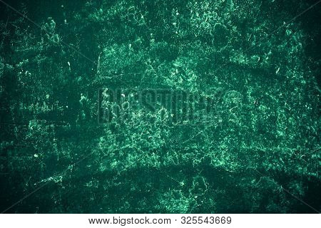 Vintage Green Background. Rough Painted Wall Of Emerald Color. Imperfect Plane Of Virid Colored. Une