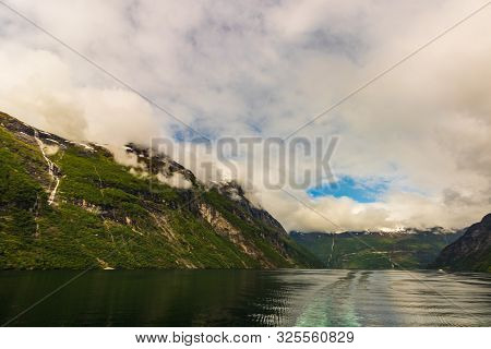 The Seven Sisters Waterfall In Geiranger, Norway ( 7 Sisters Waterfall )