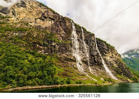 The Seven Sisters Waterfall In Geiranger, Norway ( 7 Sisters Waterfall )