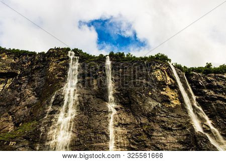 The Seven Sisters Waterfall In Geiranger, Norway ( 7 Sisters Waterfall )