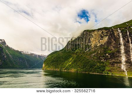 The Seven Sisters Waterfall In Geiranger, Norway ( 7 Sisters Waterfall )