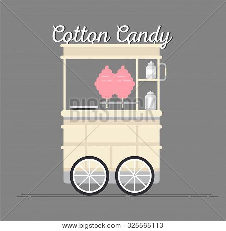 Creative Detailed Vector Street Cotton Candy Cart Or Shop With Swetness.