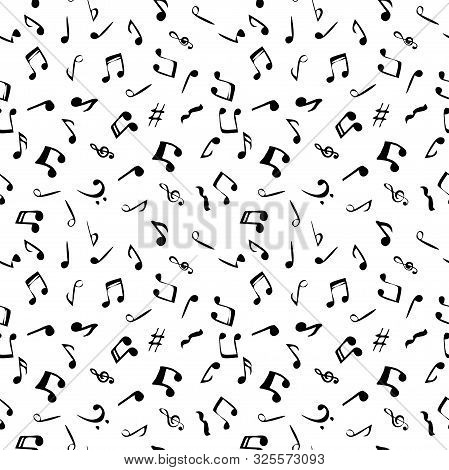 Vector Seamless Pattern With Notes. Linear Hand Drawn Illustration In Cartoon Style.