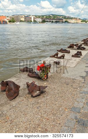 Budapest, Hungary - June 02, 2019: Shoes On The Danube Embankment - Holocaust Memorial