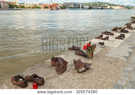 Budapest, Hungary - June 02, 2019: Shoes On The Danube Embankment - Holocaust Memorial