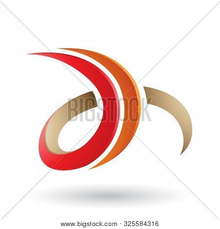 Illustration of Red and Beige 3d Curly Letter D and H isolated on a White Background