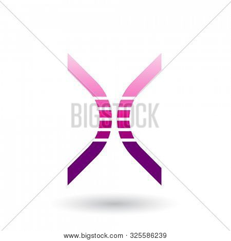 Illustration of a Magenta Bow Shaped Striped Icon for Letter X isolated on a White Background