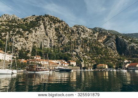 Beautiful Sea View Of The Coastal Resort Town Of Kotor In Montenegro.