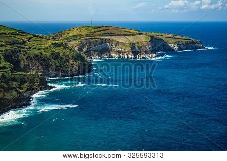 Breathtaking View Of Coastline From Santa Iria Viewpoint On The Island Of Sao Miguel, Azores, Portug