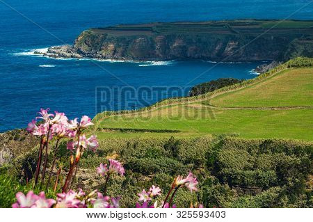 Breathtaking View Of Coastline From Santa Iria Viewpoint On The Island Of Sao Miguel, Azores, Portug