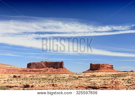 Monitor And Merrimac Sandstone Buttes In Grand County, Utah. American Landscape.