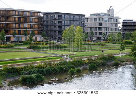 Heilbronn, Germany - August 12, 2019. Modern Houses During The 2019 Buga Heilbronn Federal Garden Ex