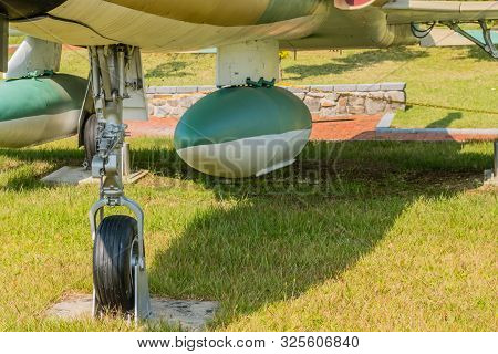 Daejeon, South Korea; September 29, 2019: External Fuel Pod On F-5b Freedom Fighter Military Jet Air