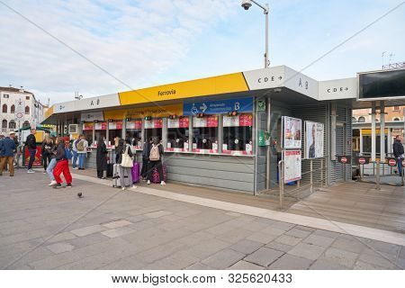 VENICE, ITALY - CIRCA MAY, 2019: ticket point at Ferrovia boat stop in Venice. 