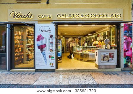 VERONA, ITALY - CIRCA MAY, 2019: entrance to Venchi cafeteria in Verona.
