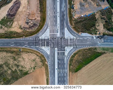 Aerial Photograph Of Road Cross Under Construction. Building New Streeet Area Connection Viewpoint F