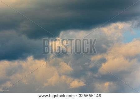 Beautiful View Of Natural Meteorology Background: Stunning Summer Cloud Scape, Dramatic Clouds Float