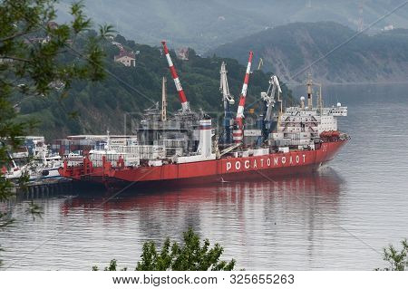 Unloaded Russian Cargo Container Ship Sevmorput - Nuclear-powered Ice Breaker Lighter Aboard Ship Ca