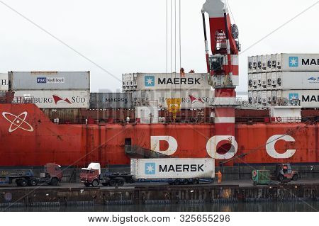 Crane Unloaded Russian Container Cargo Ship Sevmorput - Nuclear-powered Icebreaker Lighter Aboard Sh