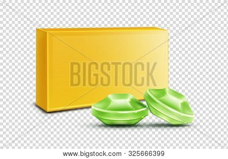 Throat Lozenge, Green Cough Drops Mock Up Isolated On Transparent Background. Sore Larynx Pain Remed