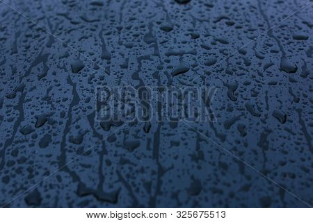 Water Drops On Glass. Autumn Cold Outside.