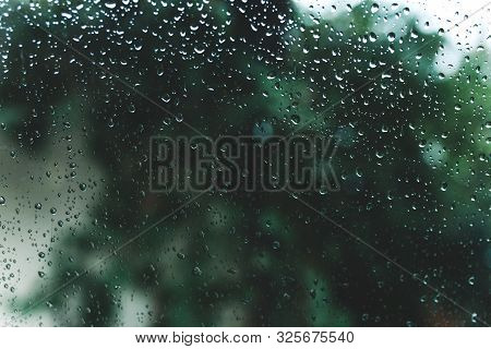 Water Drops On Glass. Wet Home Windows. Autumn. Cold
