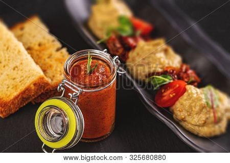 Transylvanian Vegetable Spread And Eggplant Cream Served With Toast