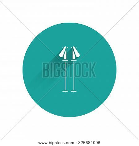 White Ski Poles Icon Isolated With Long Shadow. Extreme Sport. Skiing Equipment. Winter Sports Icon.