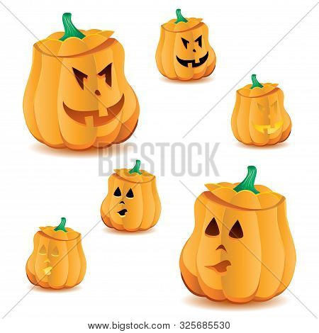 Set Of Halloween Pumpkins With Variations Of Illumination, Part 15