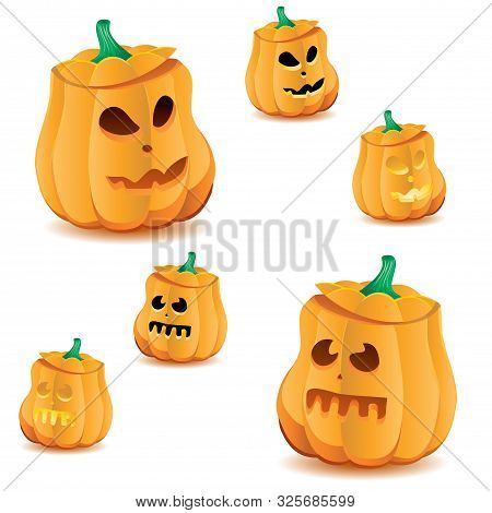 Set Of Halloween Pumpkins With Variations Of Illumination, Part 18